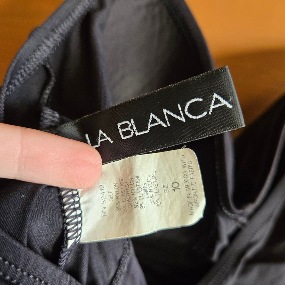 La Blanca Swimsuit One Piece Black Tie Halter Ruched Tummy Control 10 Swim Beach - Picture 5 of 5